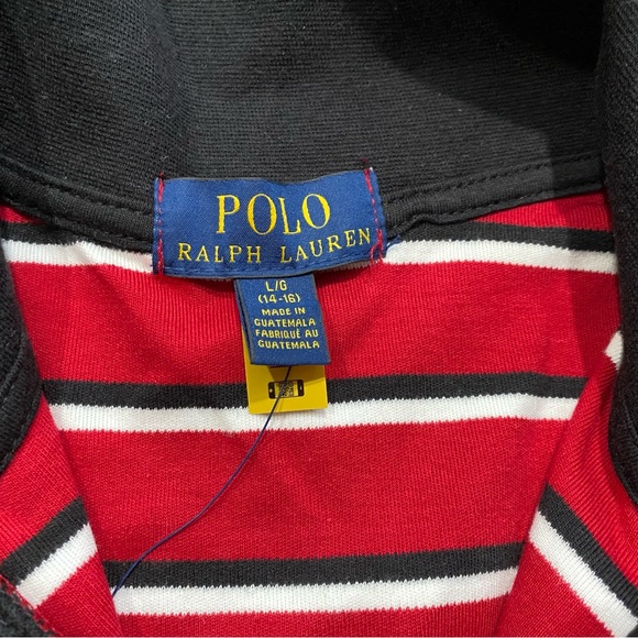 Size L (14-16)Polo Ralph Lauren Striped Boys Half Zipper Long Sleeve Shirt - Picture 5 of 6